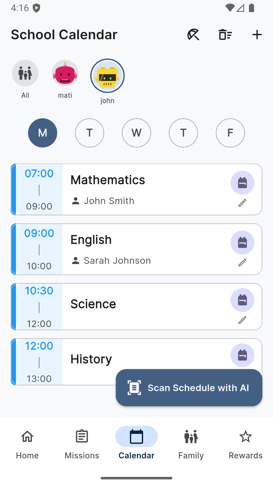 Escaneo de Calendario